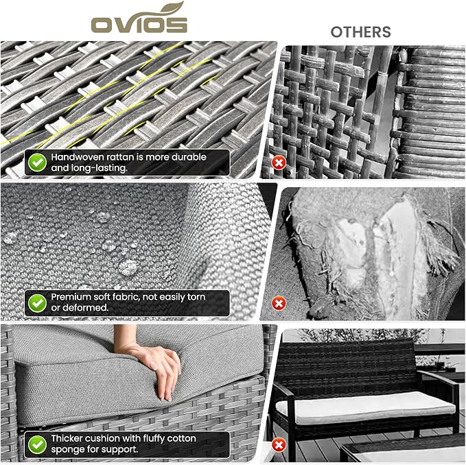 ovios 5-Piece Patio Furniture Set, Outdoor Wicker Sofa - Image 8