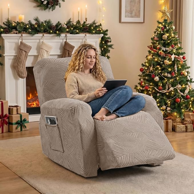 Recliner Chair Covers, 4-Piece Stretch Geometric Strokes Jacquard Reclining - Image 5