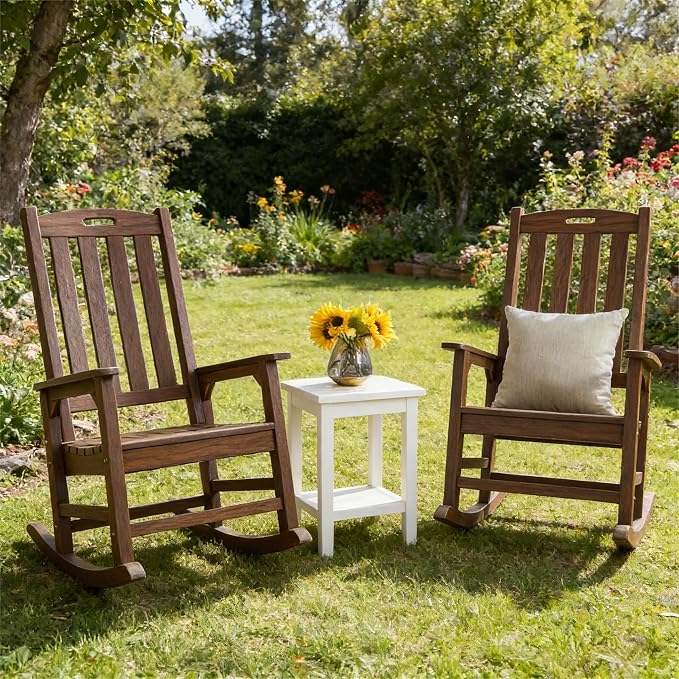 Psilvam Outdoor Rocking Chair Set of 2, Poly Lumber Oversized Rocking Chair - Image 2