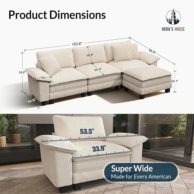 HERA'S HOUSE 124" Modular Sectional Sofa, Oversized L Shaped Couches - Image 2