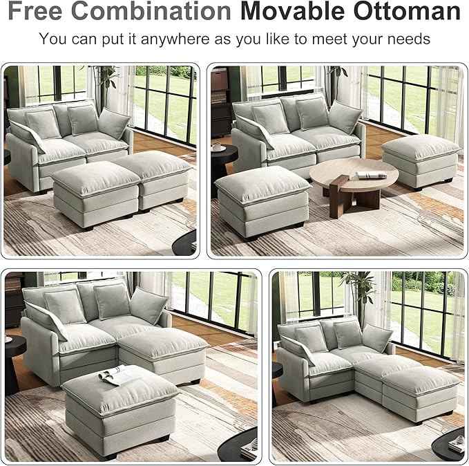 58" Cloud Couch Loveseat, Deep Seat Modular Sectional Sofa - Image 5