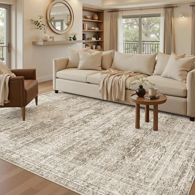7x9 Area Rug for Living Room Washable Abstract Vintage Soft Thin Indoor Floor - Image 2