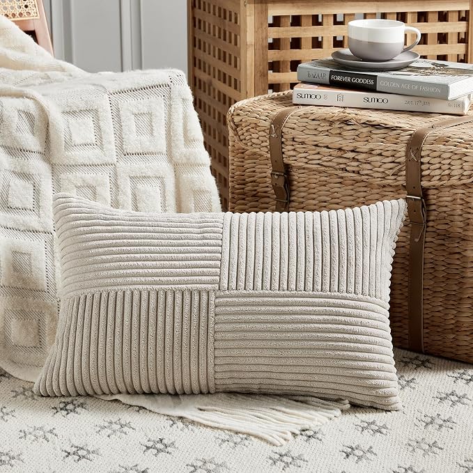 Fancy Homi 2 Packs Neutral Taupe Lumbar Decorative Throw Pillow Covers 20x28 - Image 2
