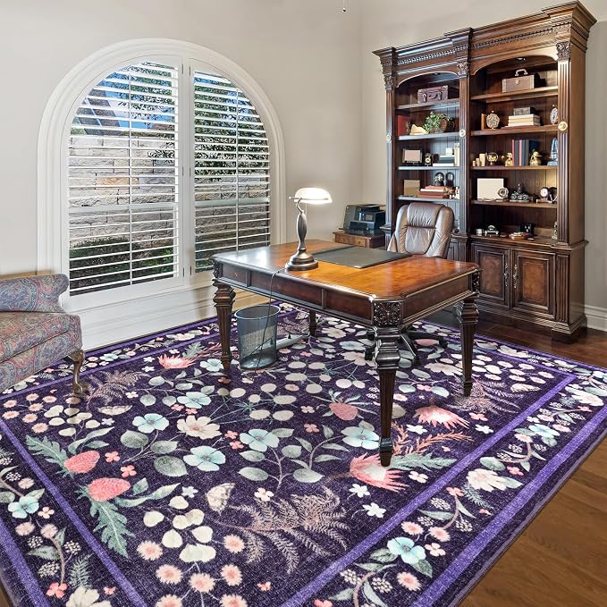 Area Rugs for Living Room, Washable 5x7 Purple Blue Vintage Rug for Bedroom - Image 6