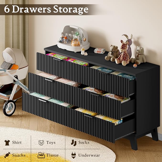 BORNOON 53" Long Dresser for Bedroom, 6-Drawer Dresser - Image 6