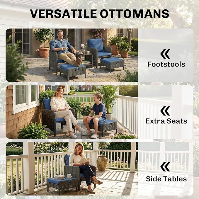 Outsunny 5 Piece Patio Furniture Set, Wicker Balcony Furniture - Image 6