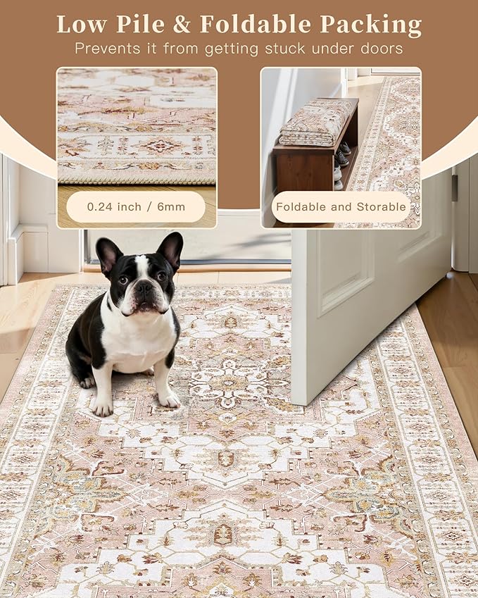Madane Washable Area Rug 2x3, Small Entryway Rug Non-Slip Vintage Door Mat - Image 6