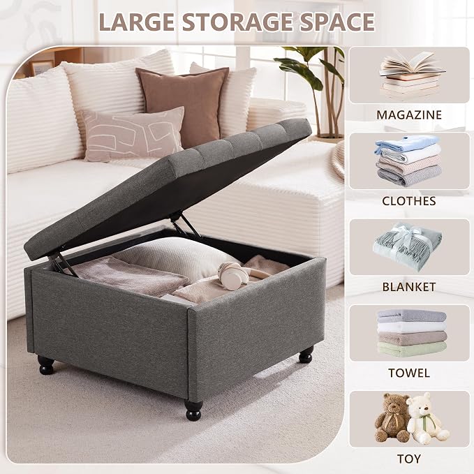 Weture 30 Inch Large Square Storage Ottoman Coffee Table, Oversized Square - Image 3