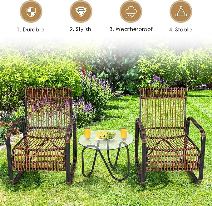 Tangkula 3 Piece Patio Rattan Furniture Set, Includes 2 Single Wicker Chairs - Image 9