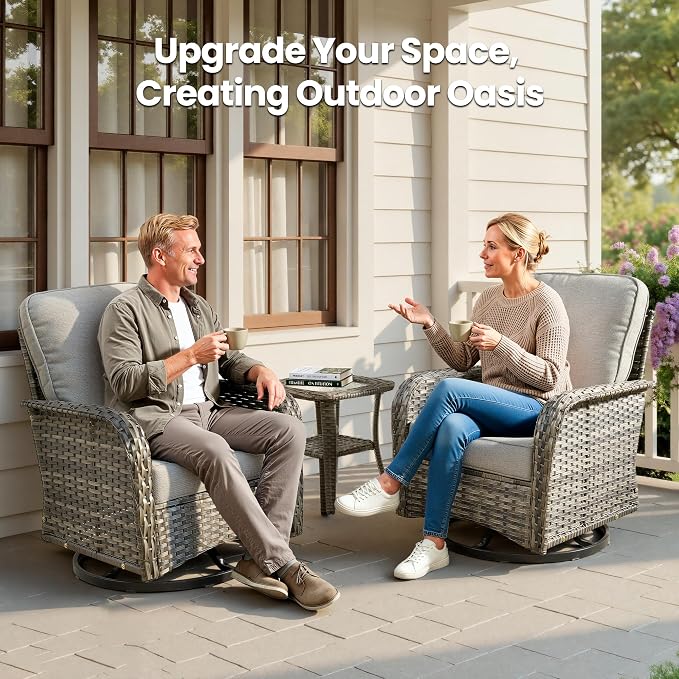 Outdoor Swivel Rocker Patio Chairs, 3 Piece Patio Furniture Set - Image 9