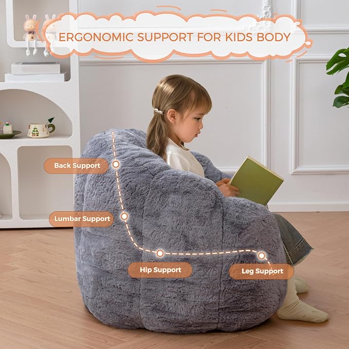 MAXYOYO Kids Bean Bag Chair, Floral Shaped Bean Bag Sofa, Plush Faux Fur - Image 4