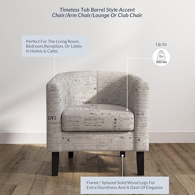 BELLEZE Accent Barrel Chair, Linen Round Chair Club Tub Sofa Corner Chair - Image 3