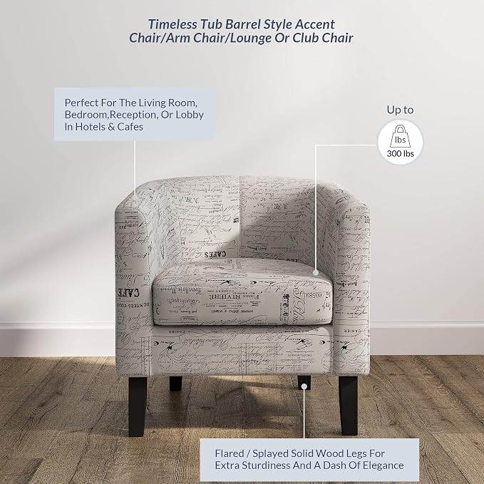 BELLEZE Accent Barrel Chair Set of 2, Linen Round Chair Club Tub Sofa Corner - Image 4