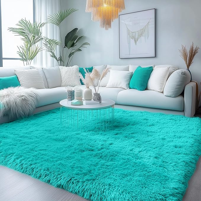 PAGISOFE Teal Rug Fluffy Shag Area Rugs by PAGISOFE