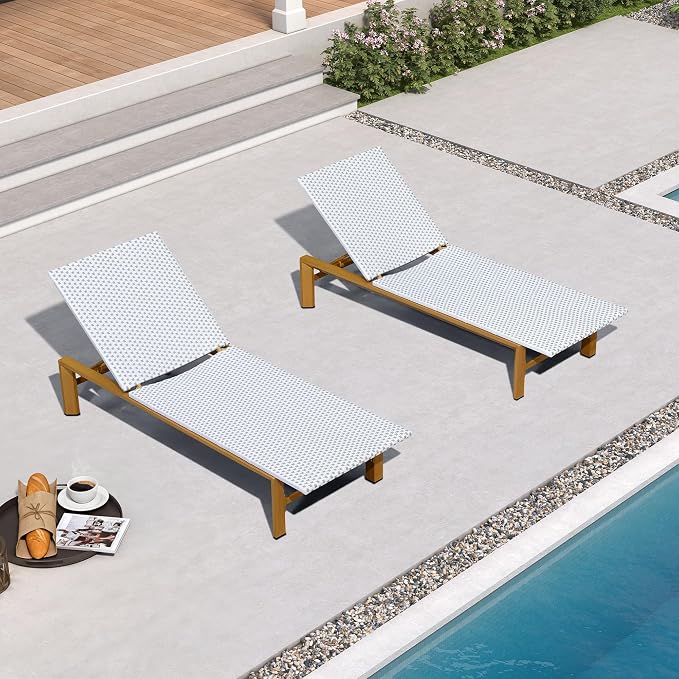 PURPLE LEAF Extra Wide Patio Chaise Lounge Set of 2 Outdoor Lounger French PE - Image 3