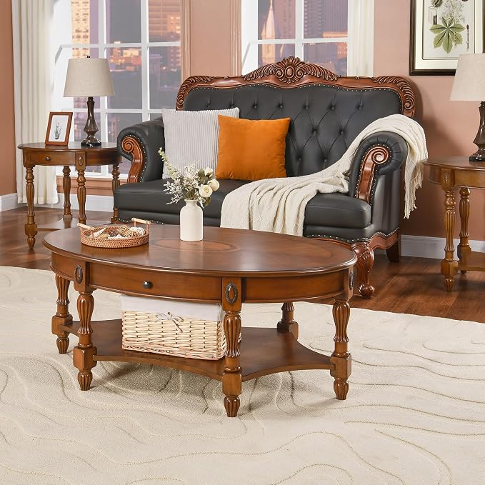 LEEMTORIG Oval Coffee Table for Living Room, Solid Wood Table - Image 4