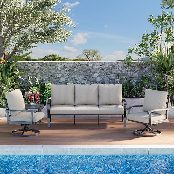 HOMREST Patio Furniture Sets 4 PCS Outdoor Metal Conversation Sets, 360 Degree - Image 9