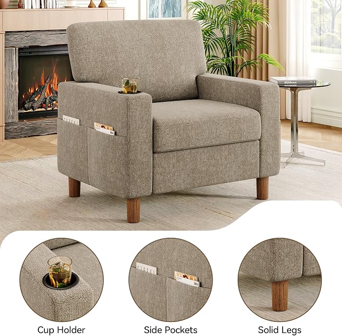 Mid Century Modern Accent Chair, Chenille Comfy Living Room Arm Chairs - Image 4
