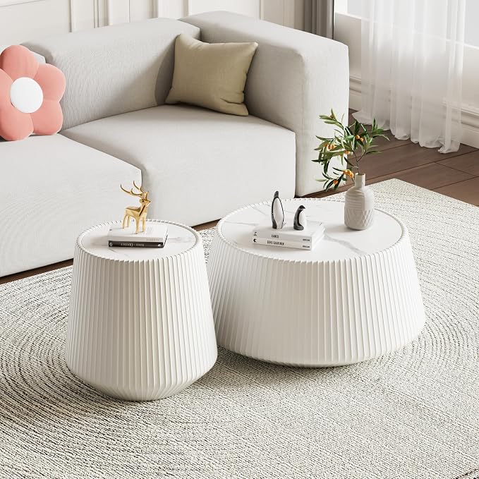 Modern Marble Nesting Coffee Table Set of 2, 26.77" Cup Shaped Coffee and End - Image 3