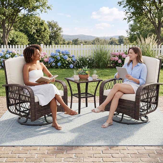 Garvee 3 Pieces Patio Furniture Set, Outdoor Swivel Glider Rocker Set - Image 5