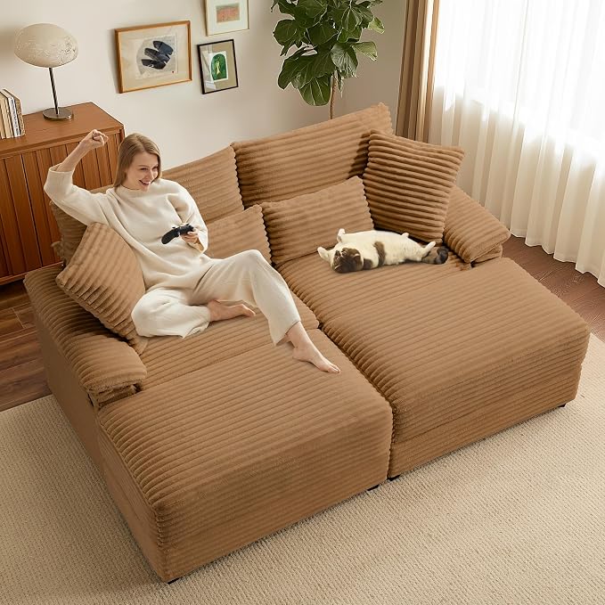 SUNWAVE 74" W Double Chaise Lounge Chair Indoor, Oversized Loveseat - Image 3