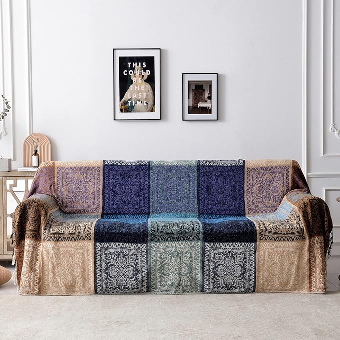 Boho Chair Cover Colorful Chenille Tassels Hippie Throw Blanket - Image 8