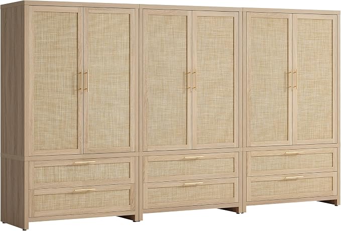 SICOTAS Armoire Wardrobe Closet, Larger Rattan Armoires Wardrobe Cabinet by SICOTAS