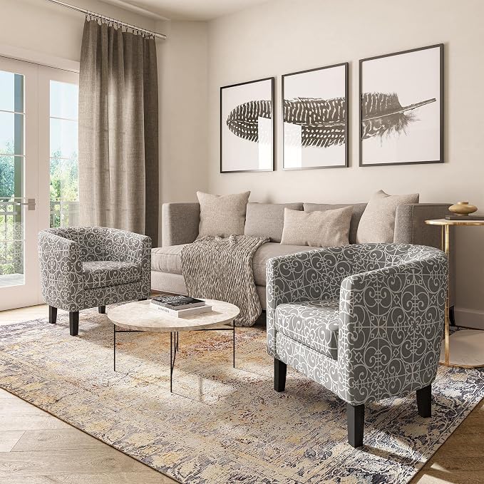 BELLEZE Accent Barrel Chair Set of 2, Linen Round Chair Club Tub Sofa Corner - Image 6