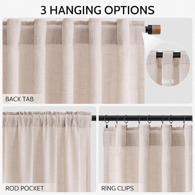 Nanspring Natural White Linen Curtains 63 Inch Length - Image 2