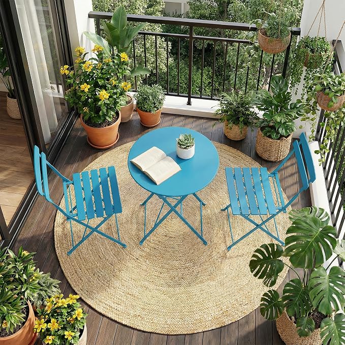 GarveeLife 3 Piece Patio Bistro Set, Folding Patio Bistro Table and Chairs Set - Image 2