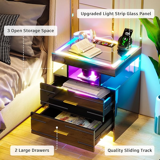 WOOVIVS Nightstand with 24 Colorful Lighst, LED Night Stand with - Image 3