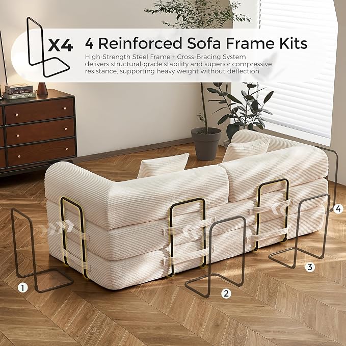 79" Convertible Sofa Bed with Fixed-Shape Frame & Removable Armrests, Modular - Image 7