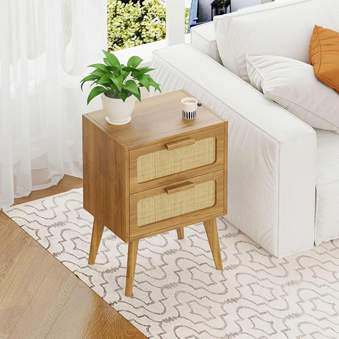 YAUKOMEL Rattan Nightstand, Wood End Table, Side Table - Image 5