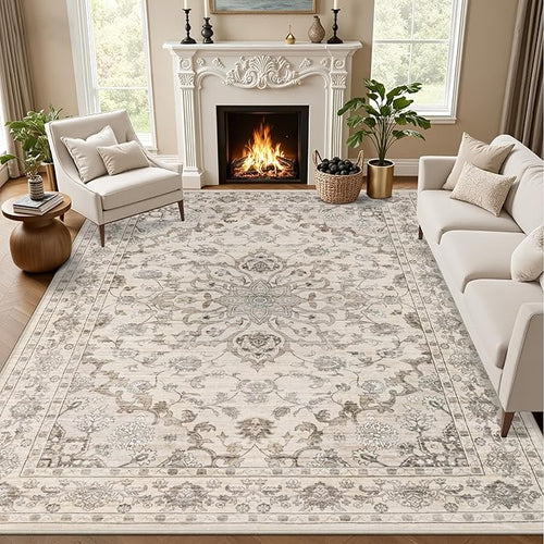 Area Rugs 10x14 Living Room Rug: Washable Rug Soft Vintage Distressed Floral by EXPEDIX