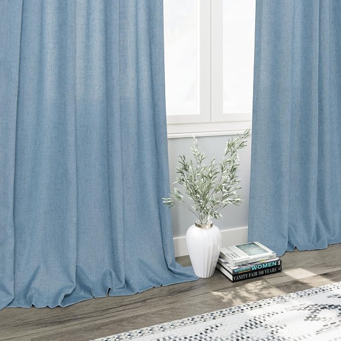Nanspring Dusty Blue Linen Back Tab Curtains 94 Inch Length - Image 5
