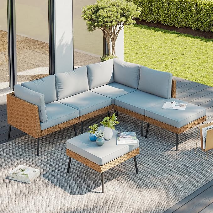 Aoxun 6 Piece Patio Furniture Set, 6 Seats Outdoor Sectional Sofas by Aoxun