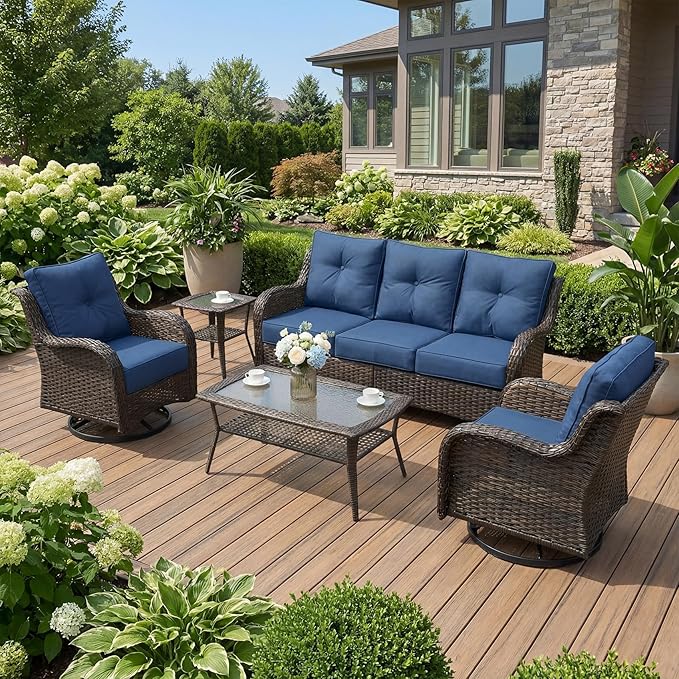 Patio Furniture Set, High Back Rattan Sofa & Swivel Rocker Chairs, Weather by SAILARYPatioFurniture