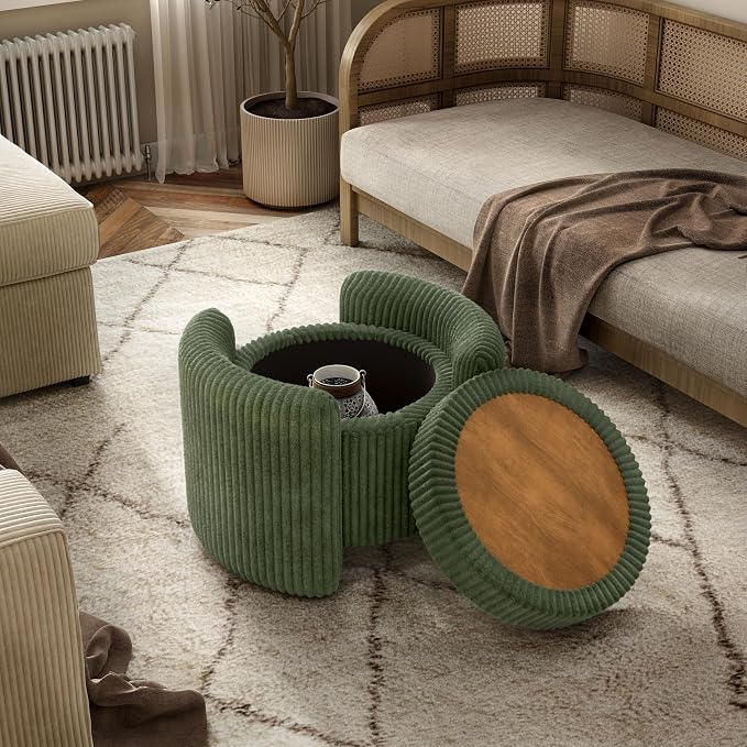 Furniture of America Lennox Modern Chenille 25-inch Round Storage Ottoman - Image 9