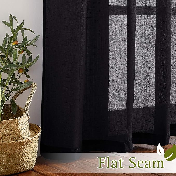 NICETOWN Black Curtains Linen Sheer Textured, Grommet Semi Sheer Linen Blend - Image 6