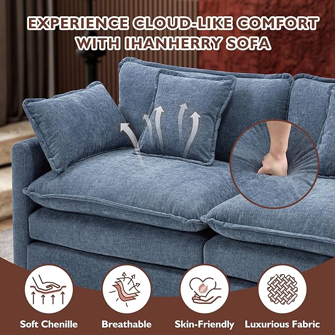 Ihanherry 111.4 Inch 3-Seater Cloud Sofa, Modular Sectional Couch, Modern Deep - Image 5
