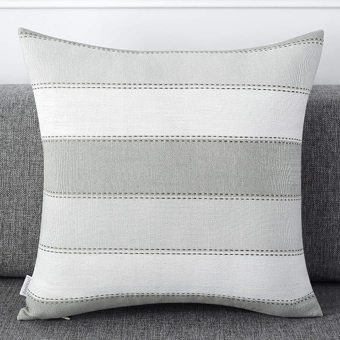 AmHoo Pack of 2 Farmhouse Stripe Check Throw Pillow Covers Set Case Cotton - Image 2