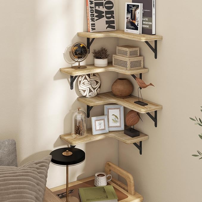 Venusmiles Corner Floating Shelves Set of 4, Wall Mounted L-Shaped Storage - Image 7