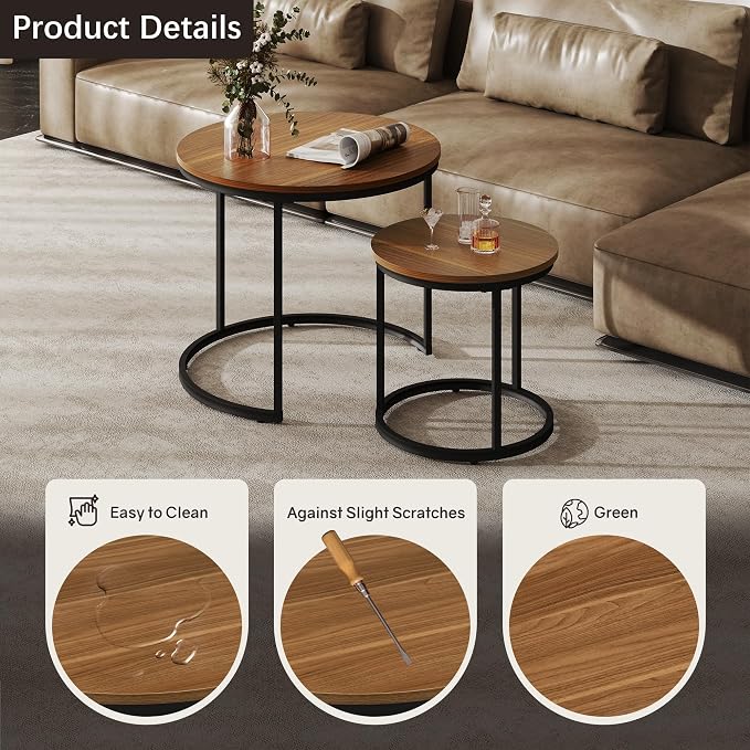 Otterease Nesting Tables Set of 2, Round Coffee Table, Small Nesting Coffee - Image 4