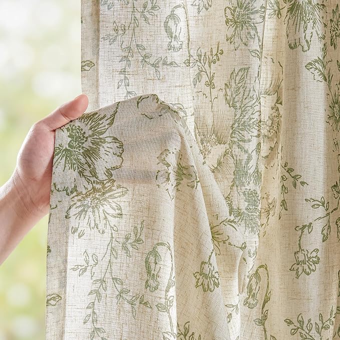 jinchan Linen Blend Floral Curtains - Image 2