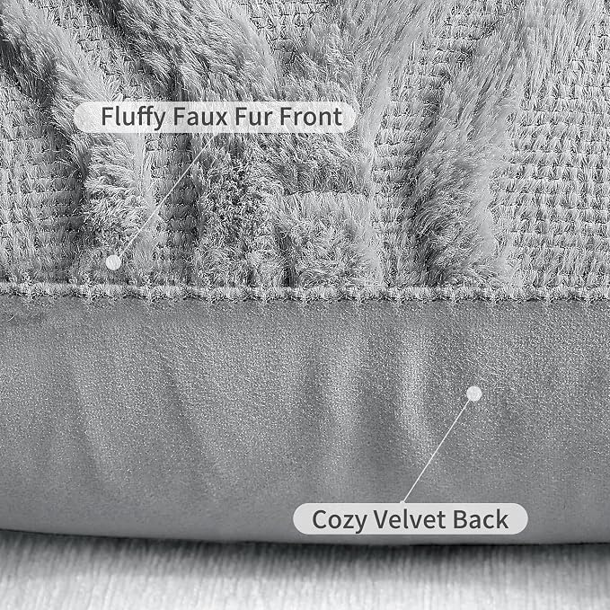 decorUhome Throw Pillow Covers 16x16 Inch Set of 2, Soft Plush Faux Wool Grey - Image 6