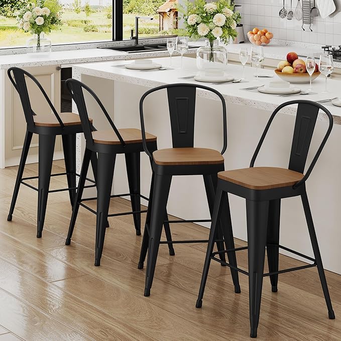 Andeworld Metal Bar Stools Set of 4, 26 inch Counter Height Barstools by Andeworld