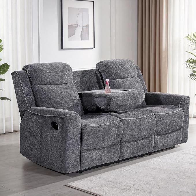 Betsy Furniture Soft Microfiber Manual Reclining Sofa w/Dropdown Table by BetsyFurniture