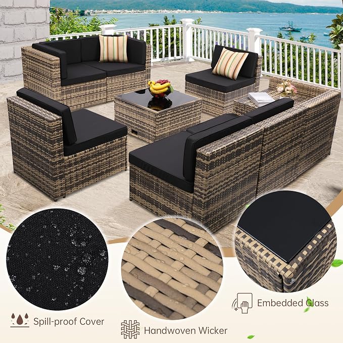 KROFEM 8-Piece Patio Furniture Set, Outdoor Wicker Rattan Sectional - Image 5
