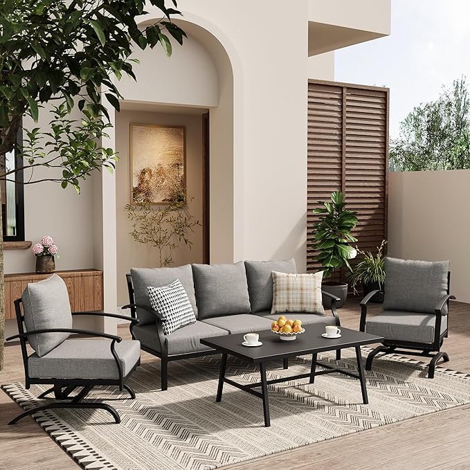 ALAULM 4 Piece Patio Furniture Set, Outdoor Metal Patio Furniture by ALAULM