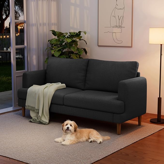 70" Modern Loveseat Sofa with USB Type-C Ports, Linen Fabric 2-Seater Deep Seat - Image 6